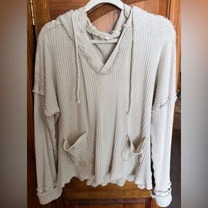 Easel Los Angeles Rib Knit Mineral Washed Hooded Top with reverse seam detail.